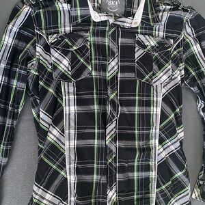 BKE Black and Green Plaid Shirt